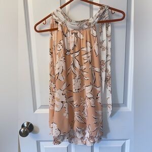 White House Black Market Floral Peach Sleeveless Blouse - Size M